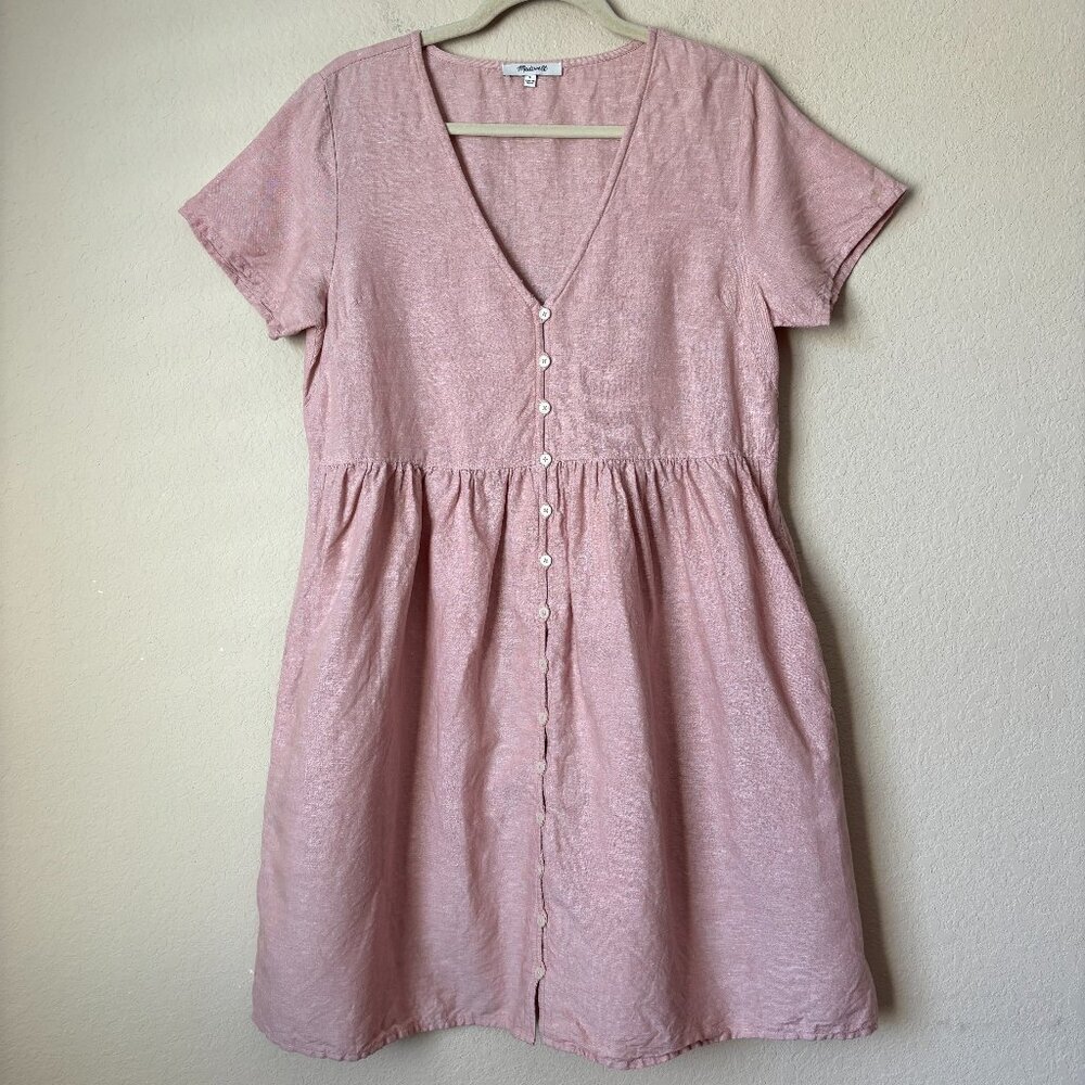 Madewell Linen Blend Alexandra Boho Button-Front Babydoll Mini Dress